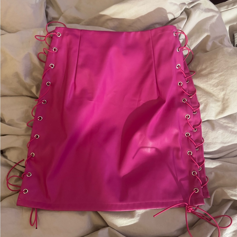 PrettyLittleThing Hot Pink Lace-Up Mini Skirt